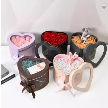 luxury empty two layer heart shaped paper packing decorating rose flower box for flowers / 3