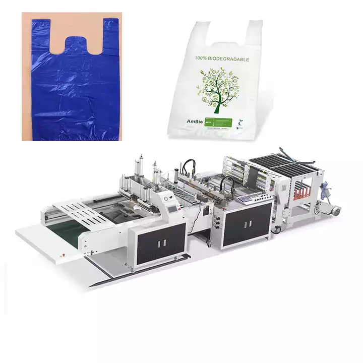 high speed nylon HDPE LDPE hot cutting bio degradable t-shirt plastic garbage bag making machine aut / 1