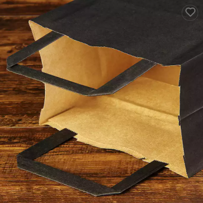 wholesale Cheap square bottom kraft paper shopping bag with flat handle black paper bags for food wi / 2