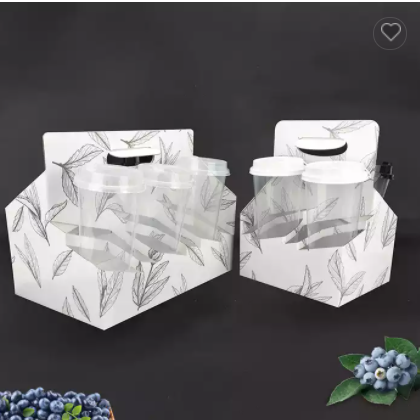 Eco Friendly Disposable Paper Take Out Coffee Cup Drink Carriers 2 Pack Paper Cup Holder with Handle / 3