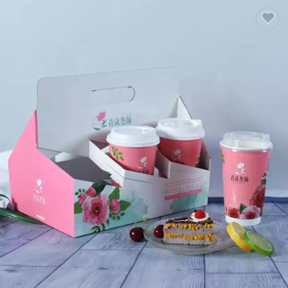 Custom Size Logo Disposable Printing Paper Cup Holder Tray for Coffee / 1