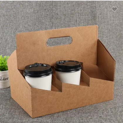Eco Friendly Disposable Kraft Paper Take Out Pack Coffee Cup Drink Carriers Paper Cup Holders / 3