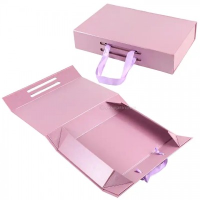 Custom Logo Luxury Rose Gold Folding Cardboard Gift Box with Ribbon for Wedding Proposal Birthday Ma