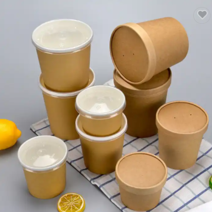 Manufacture Hot Soup Paper Cup with Your Own Logo Takeout Paper Wholesale Biodegradable White Brown  / 3