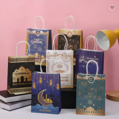 Creative Ramadan Series Gift Bag Kraft Paper Bag Birthday Party Portable Gift Paper Bag Round Handle