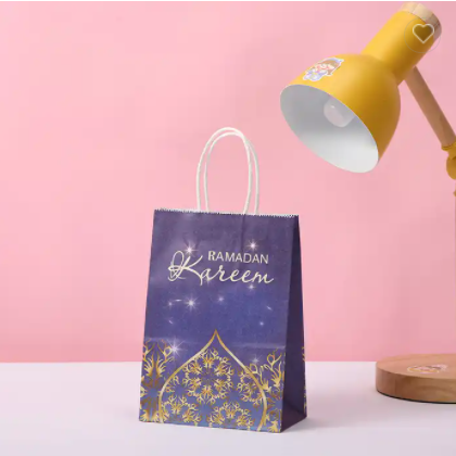Creative Ramadan Series Gift Bag Kraft Paper Bag Birthday Party Portable Gift Paper Bag Round Handle / 2
