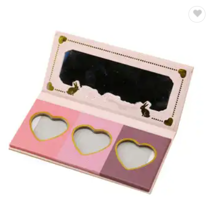 Custom high quality cheap heart shaped eyeshadow palette no label paper packaging box with mirror / 3