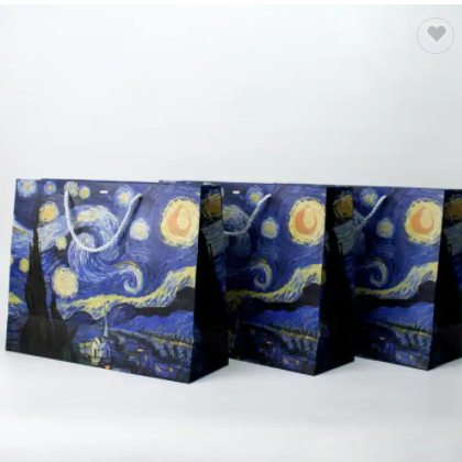 Wholesale In Stock custom printed Van Gogh famous paintings fashion paper tote bags organic recycled / 3