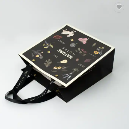 Black ribbon handles portable cosmetics paper bag Illustration printing design white border holiday  / 3