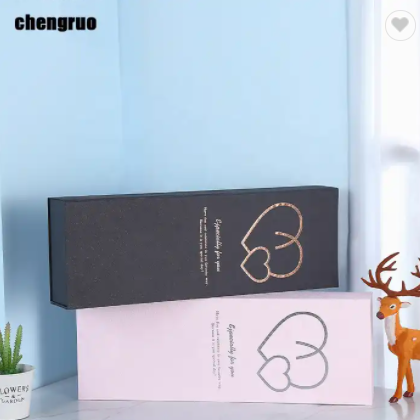 Chengruo OEM Black Cardboard Paper Wedding Rigid Rectangle Foldable Book Style Magnetic Closure Gift / 3