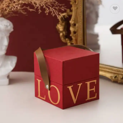 Creative Hard Grey Board Cardboard Wedding Sweet Candy Packaging Box For Gift Boxes With Leather Han / 3