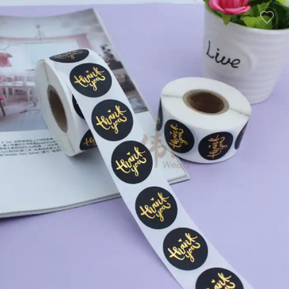 Custom Logo Printed Roll Blue Adhesive Paper Gold Stamping Round Thank You Seal Label Stickers For P / 3