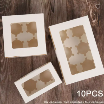 10pcs Clear Windowed Cupcake Boxes with Removable Tray for 2/4/6 Cups Cake Cookie Cake Box with Wind