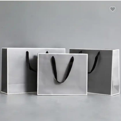 Luxury Shopping Paper Bags Craft Gift Paper Bag Silver Gray White Border Clothing Packaging Bag with / 2
