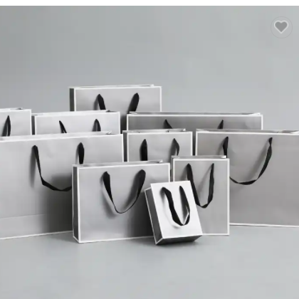 Luxury Shopping Paper Bags Craft Gift Paper Bag Silver Gray White Border Clothing Packaging Bag with / 3