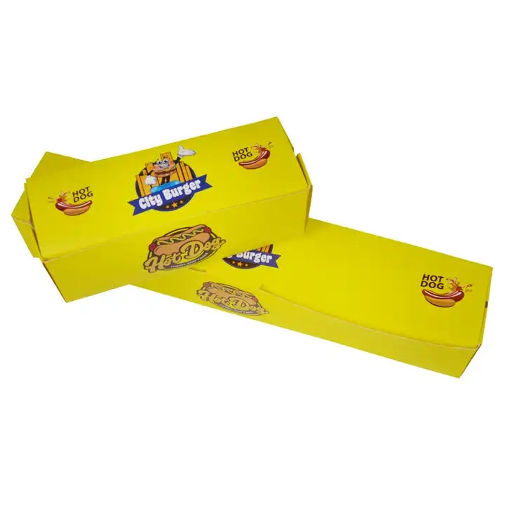 Custom Cheap CMYK Printing Food Grade Disposable White Card Hot Dog Packaging Box / 1