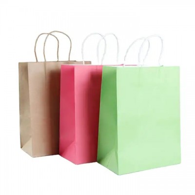 Custom logo fancy design plain black kraft paper bag with ribbon handle