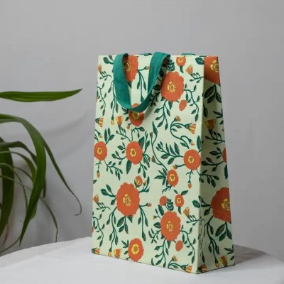 Paper Carry Bag Gift Bag Lovely Orange Flower Print Paper Diwali Christmas Gift New Year Gift Bags