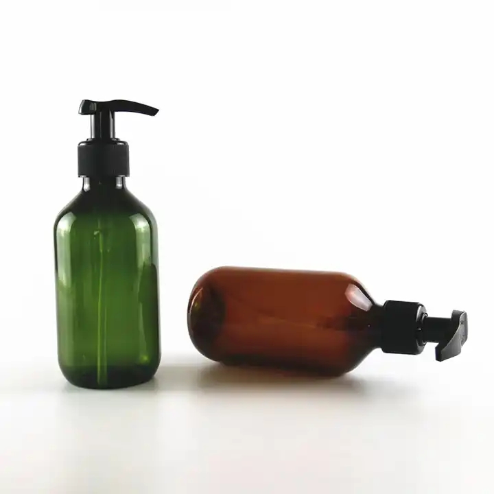 Amber PET Plastic Refillable Pump Hand Soap Bottles Plastic body Wash Liquid Soap Bottles With Pump  / 1