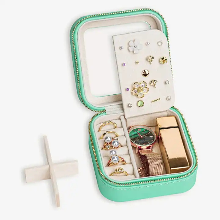 High Quality PU Leather Wooden Velvet Material Logo Custom Jewelry Box Necklace Ring Luxury Storage  / 1