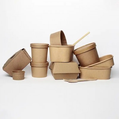 Custom printed bio coffee cup fold top takeway food hamburger boxes soup bowls with lid