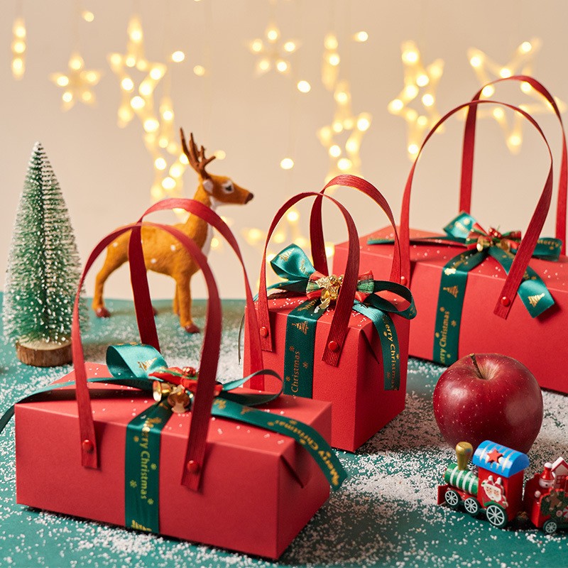 圣诞礼品盒定制尺寸工厂直销送礼平安夜苹果袋手提圣诞礼品包装盒