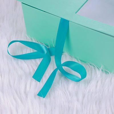 年货礼盒定制创意开窗鲜花盒蓝色丝带烫金礼品盒新年包装盒定做