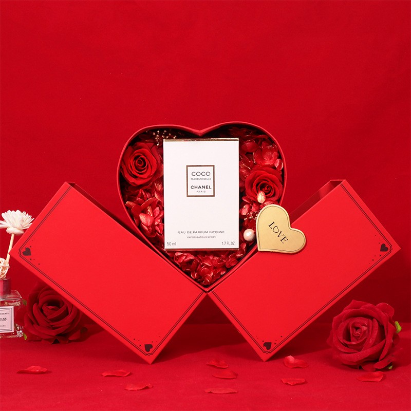情人节永生花口红香水礼盒鲜花盒礼品包装盒红玫瑰六角永生花盒