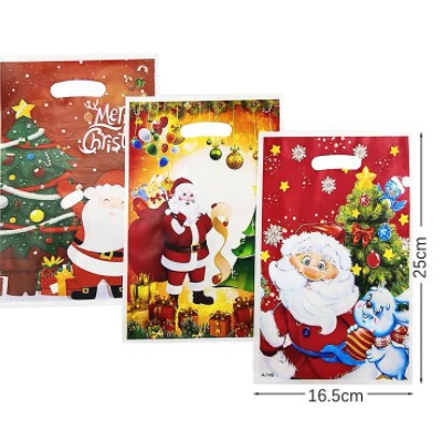 Custom Merry Christmas Packaging Bag Plastic Die Cut Pe Bag With Handle Shopping Bag For Christmas