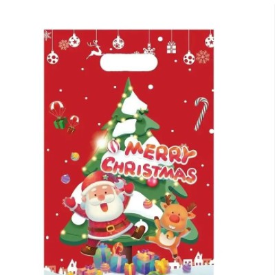 Custom Merry Christmas Packaging Bag Plastic Die Cut Pe Bag With Handle Shopping Bag For Christmas / 2