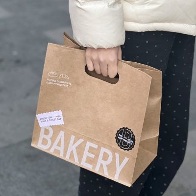 牛皮纸袋手提袋面包甜品烘焙外卖打包扣手一次性纸袋子