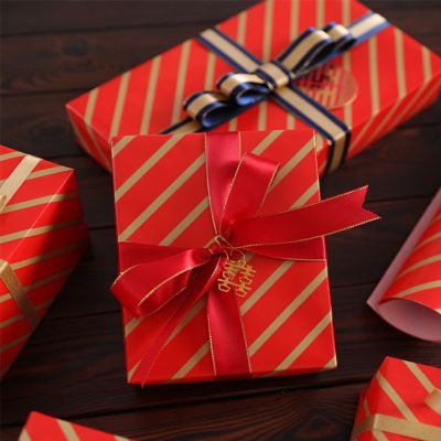 新年结婚礼物礼品包装纸节日红色中国风喜庆婚庆纸双喜印金手工纸