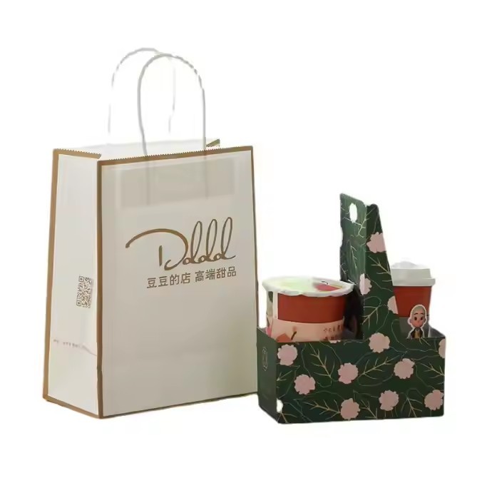 High Quality Biodegradable Custom Logo Printed Design Drink Carrier Paper Coffee Cup Holder / 3