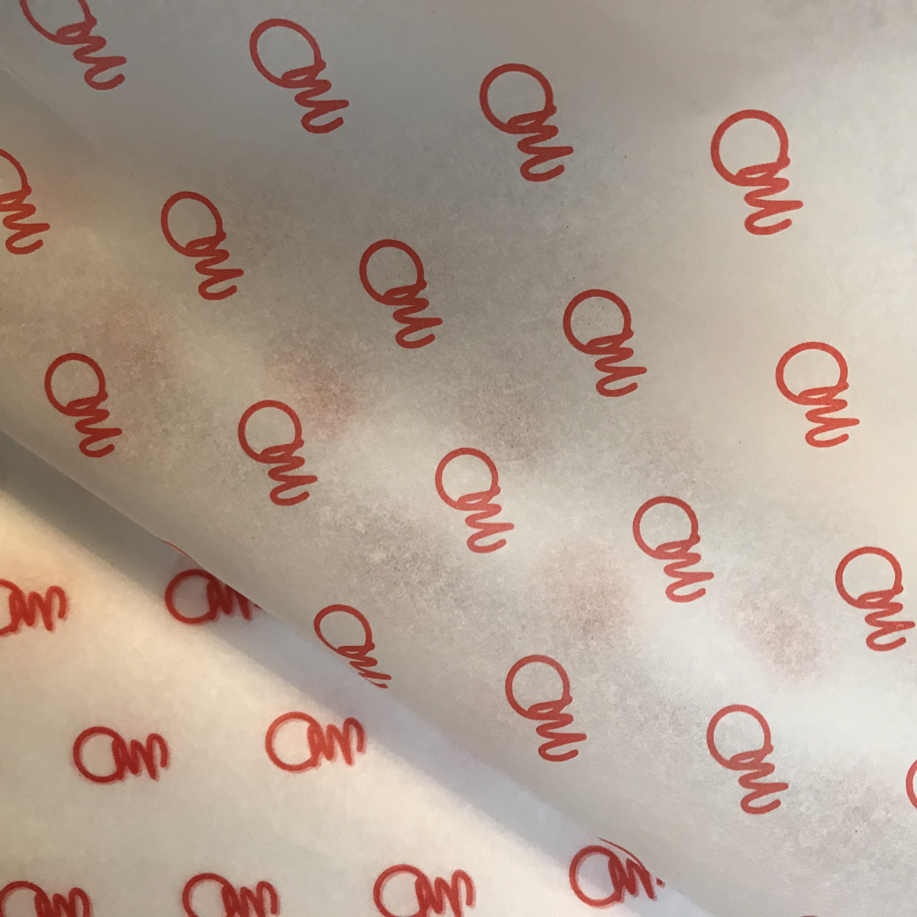 wholesale custom printed logo and size high quality food grade paper greaseproof baking food wrapping wax paper