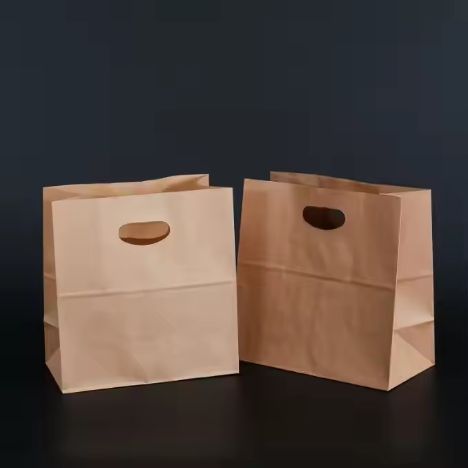 Food Packaging Bag with Handle Print Kraft Paper Logo Grocery Restaurant to Go Takeaway Takeout Deli / 3