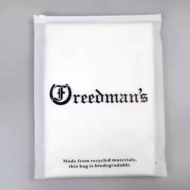 Customised Logo Printing Sliding Frosted Biodegradable Plastic Bags Transparent Garment T-Shirt Zipp / 3