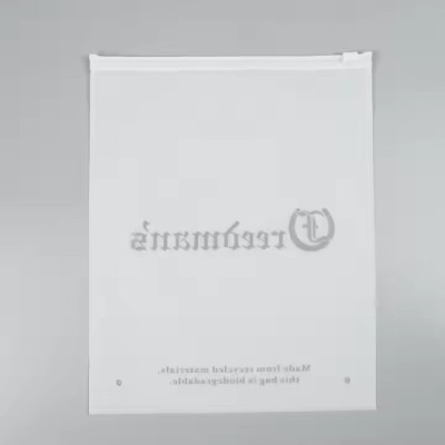 Customised Logo Printing Sliding Frosted Biodegradable Plastic Bags Transparent Garment T-Shirt Zipp